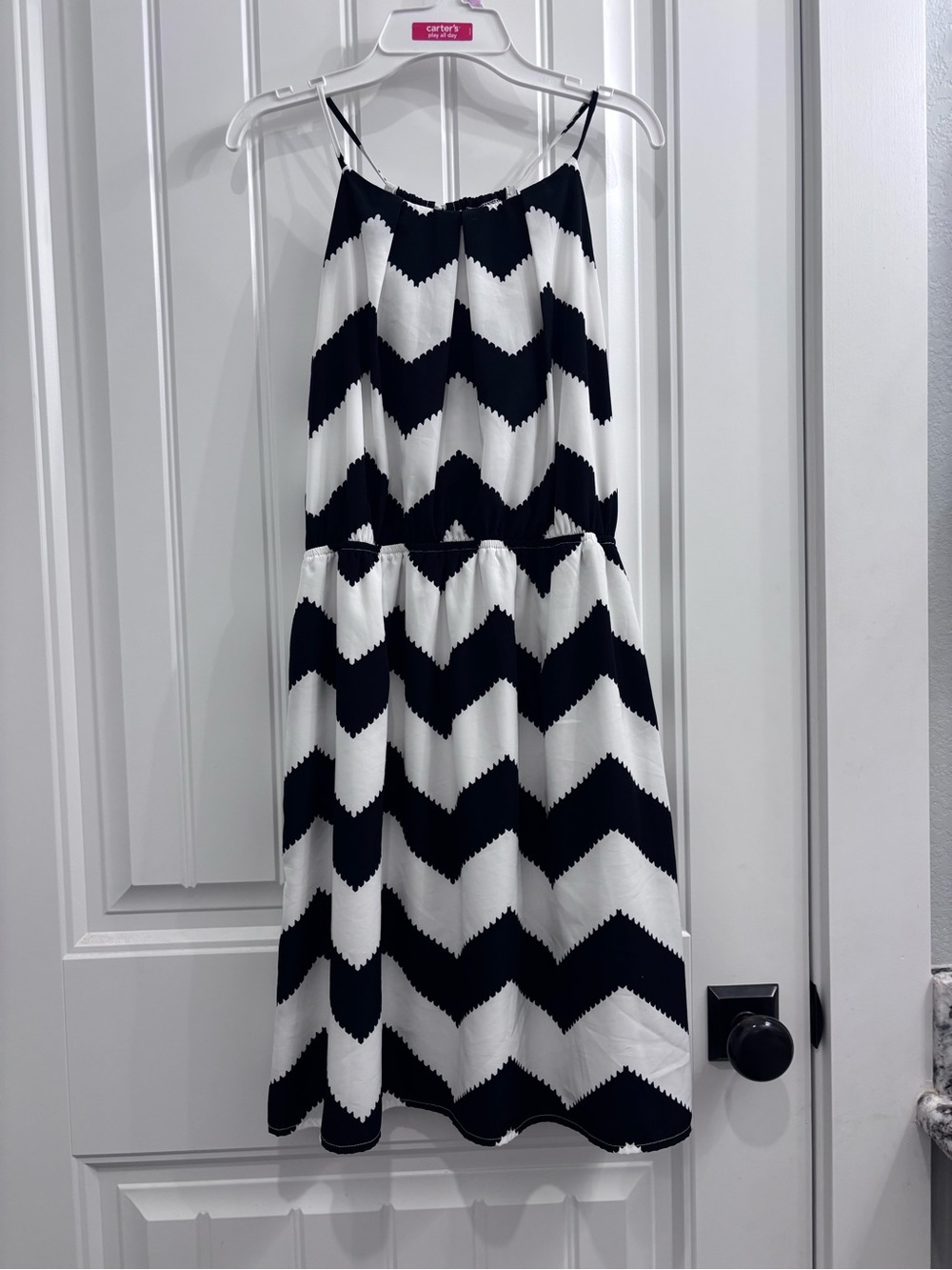 Pink Owl Black & White Chevron Spaghetti Strap Dress